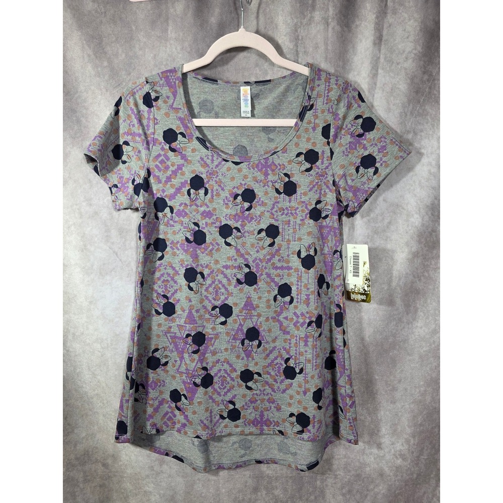 LuLaRoe Disney Minnie Mouse Classic T Shirt Grey Purple Geometric XS New